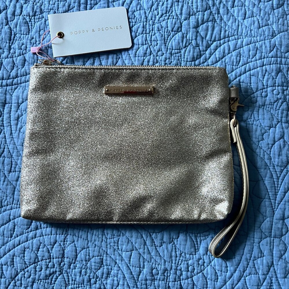BRAND NEW WITH TAGS Poppy and Peonies Gold Glitter Clutch Bag